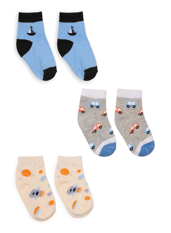 Kicks & Crawl Baby Boys & Baby Girls Anti-skid/slip Adventure world flat socks - Pack of 3 (6-12M) - Image 1