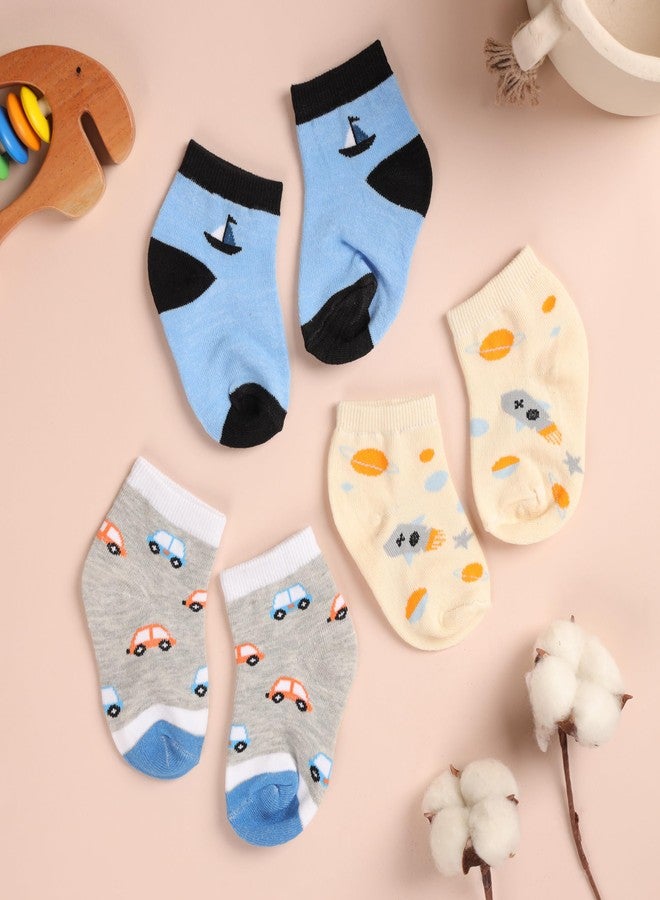 Kicks & Crawl Baby Boys & Baby Girls Anti-skid/slip Adventure world flat socks - Pack of 3 (6-12M) - Image 2