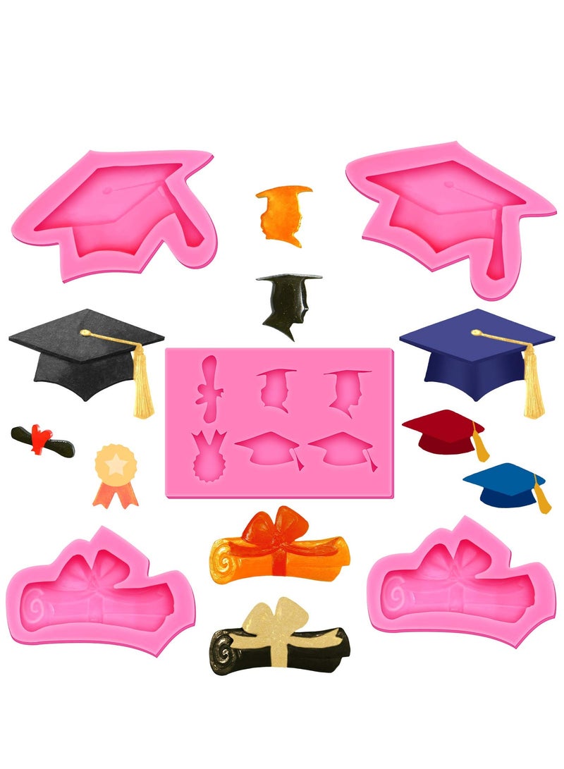 Barakah 5 Pack Graduation Silicone Mold Set 2023 Graduation Kitchen Baking Mold, Chocolate Candy Molds Chocolate Baking Resin Mold, Silicone Mold for Grad Party Cake Cupcake Topper Decoration - Image 1