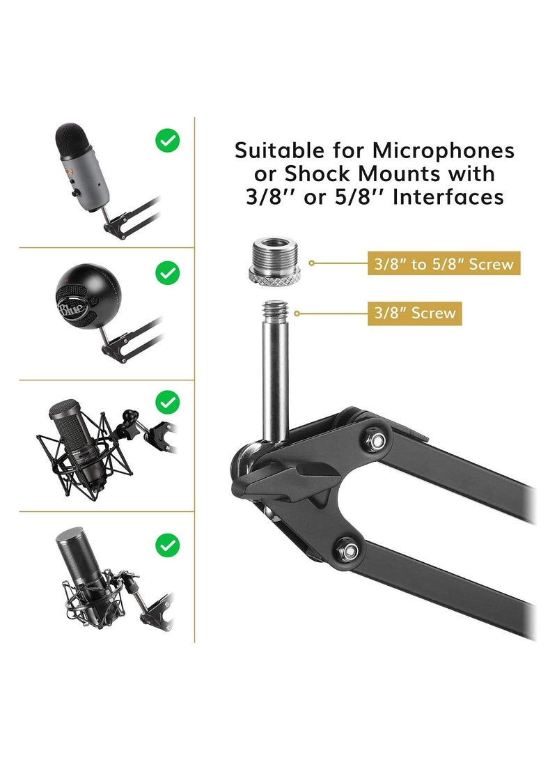 TONOR Microphone Arm Stand, Adjustable Suspension Boom Scissor Mic Stand with Pop Filter, 3/8" to 5/8" Adapter, Excellent Compatibility, Mic Clip, Upgraded Heavy Duty Clamp T20 - Image 5