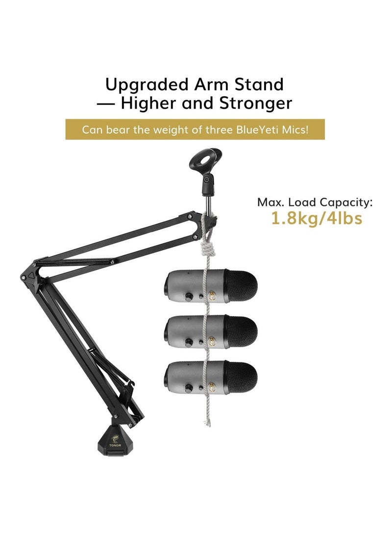 TONOR Microphone Arm Stand, Adjustable Suspension Boom Scissor Mic Stand with Pop Filter, 3/8" to 5/8" Adapter, Excellent Compatibility, Mic Clip, Upgraded Heavy Duty Clamp T20 - Image 2