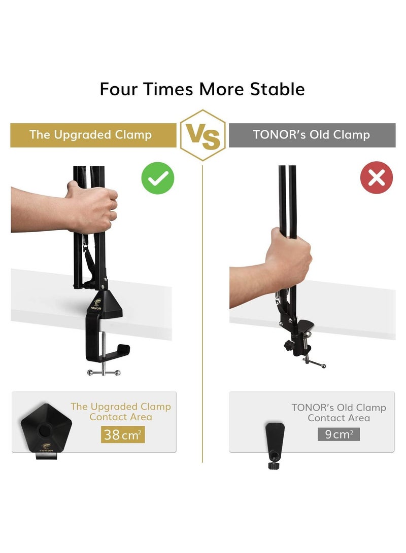 TONOR Microphone Arm Stand, Adjustable Suspension Boom Scissor Mic Stand with Pop Filter, 3/8" to 5/8" Adapter, Excellent Compatibility, Mic Clip, Upgraded Heavy Duty Clamp T20 - Image 3
