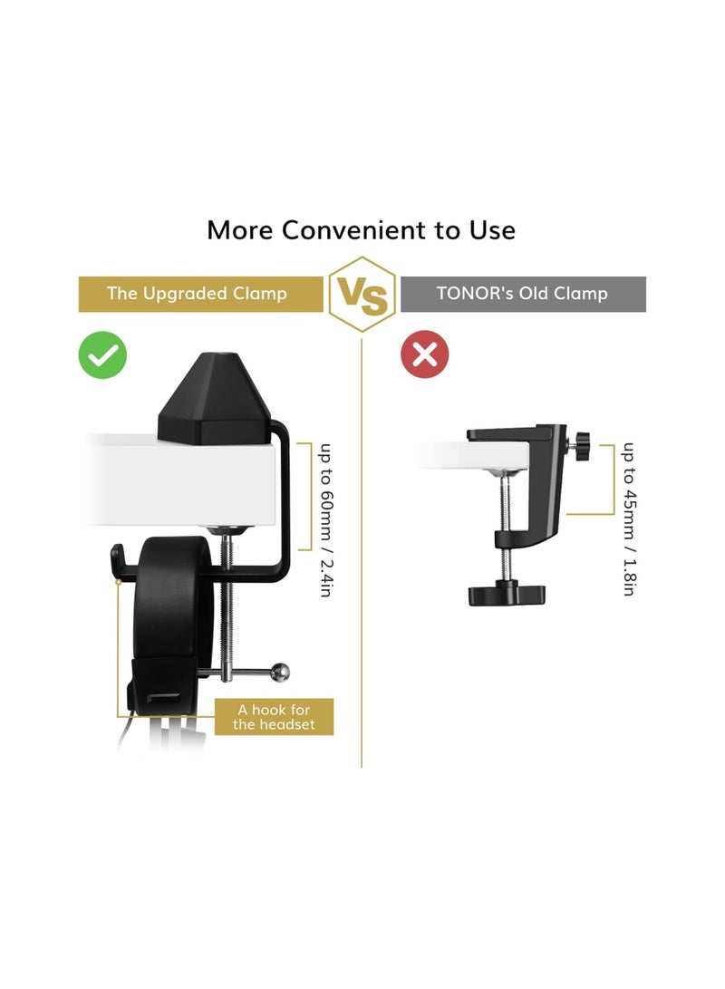 TONOR Microphone Arm Stand, Adjustable Suspension Boom Scissor Mic Stand with Pop Filter, 3/8" to 5/8" Adapter, Excellent Compatibility, Mic Clip, Upgraded Heavy Duty Clamp T20 - Image 4