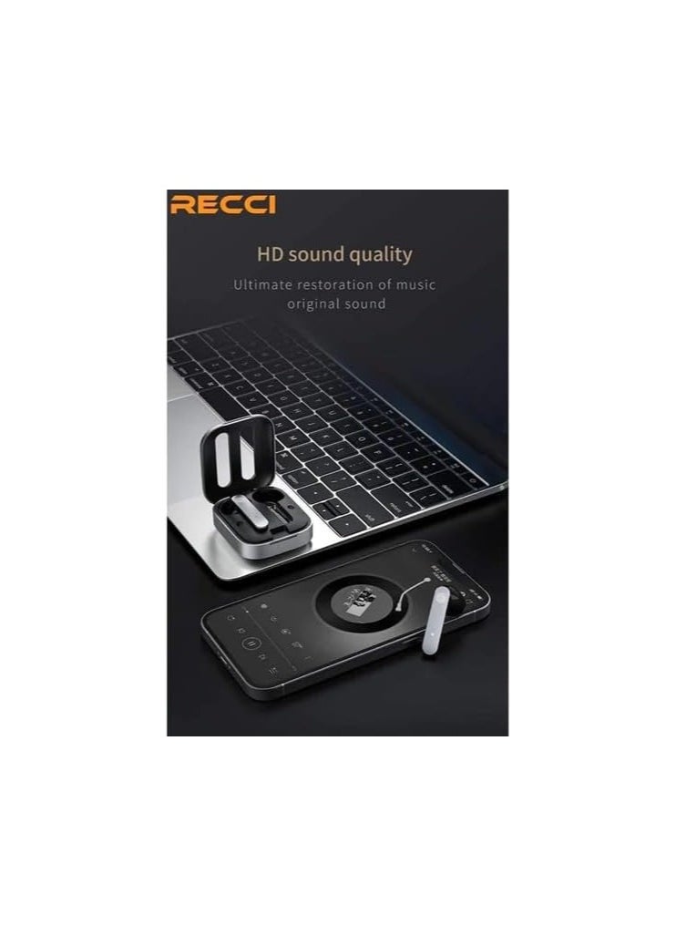 Recci - RECCI RT13 - Wireless earphones - Easy to wear and comfortable for long-term use - With touch feature - Gaming headset - HIFI and HD sound - Type-C fast charging port - Gray color, in-ear - Image 1