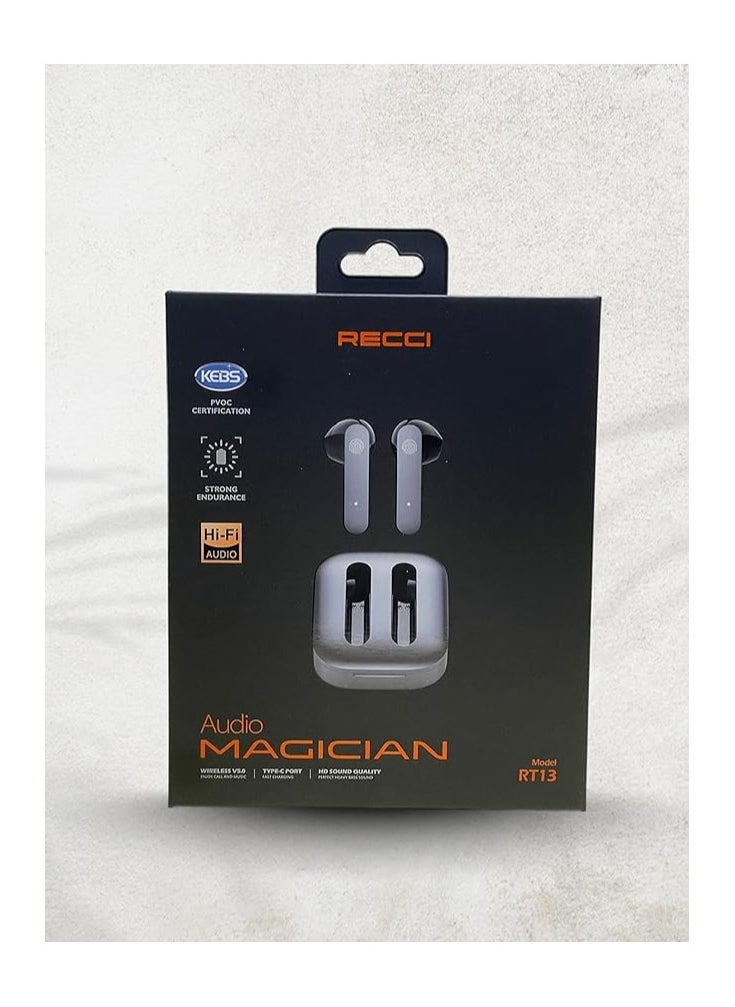 Recci - RECCI RT13 - Wireless earphones - Easy to wear and comfortable for long-term use - With touch feature - Gaming headset - HIFI and HD sound - Type-C fast charging port - Gray color, in-ear - Image 1