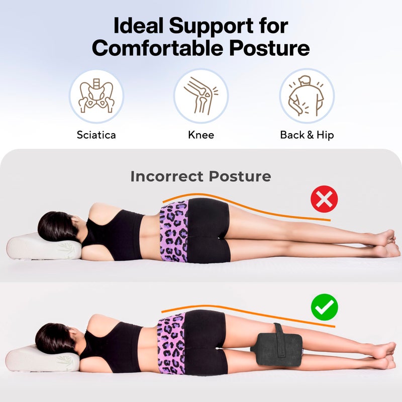 FOVERA Knee Pillow for Side Sleepers, Knock Knee Corrector for Sleeping, Memory Foam Leg Pillow Wedge Cushion for Side Sleeper, Sciatica, Pregnancy, Hip & Back Pain Relief - Washable Cover (Dark Grey) - Image 5