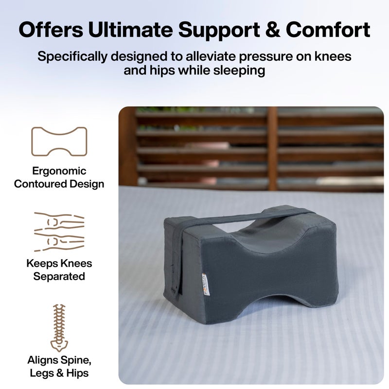 FOVERA Knee Pillow for Side Sleepers, Knock Knee Corrector for Sleeping, Memory Foam Leg Pillow Wedge Cushion for Side Sleeper, Sciatica, Pregnancy, Hip & Back Pain Relief - Washable Cover (Dark Grey) - Image 3