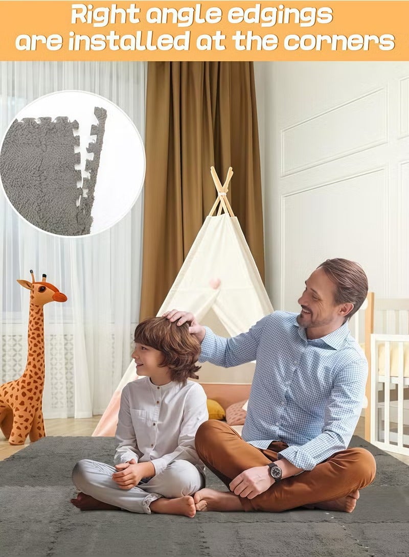 Gerenic 6/8/10Pcs Baby Play Mat, Thickened Baby Interlocking Play Mat, Fluffy Kids Rug, EVA Foam Play Floor Mats, Puzzle Play Mats, Soft Plush Play Mat, Yoga Fitness Workout Mats with Edges, Square Plush Baby Play Mat, Non-Toxic Baby Play Mat  for Floor Protection, Baby Floor Mat for Kids Room Home Parlor Bedroom (Grey, 30x30cm)  - Image 5