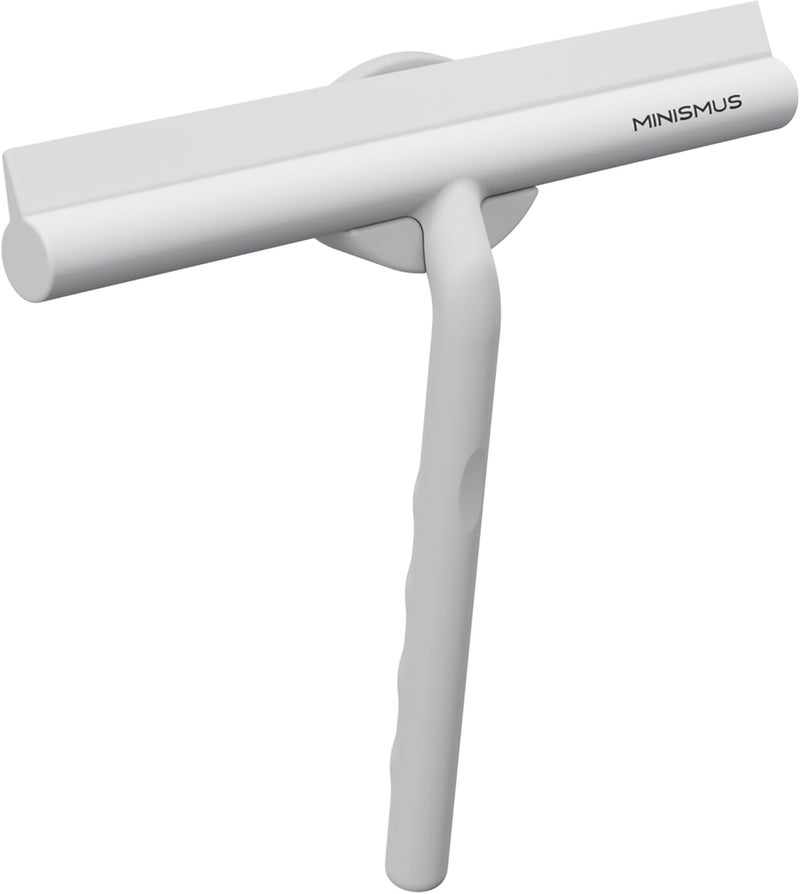 Minismus Shower Squeegee, Squeegee for Shower, Bathroom, Tiles, Mirrors, Windows, Includes Magnetic Holder, No Drilling, Self-Adhesive, Bathroom Accessories, Modern Design in Elegant (21 cm, White) - Image 1