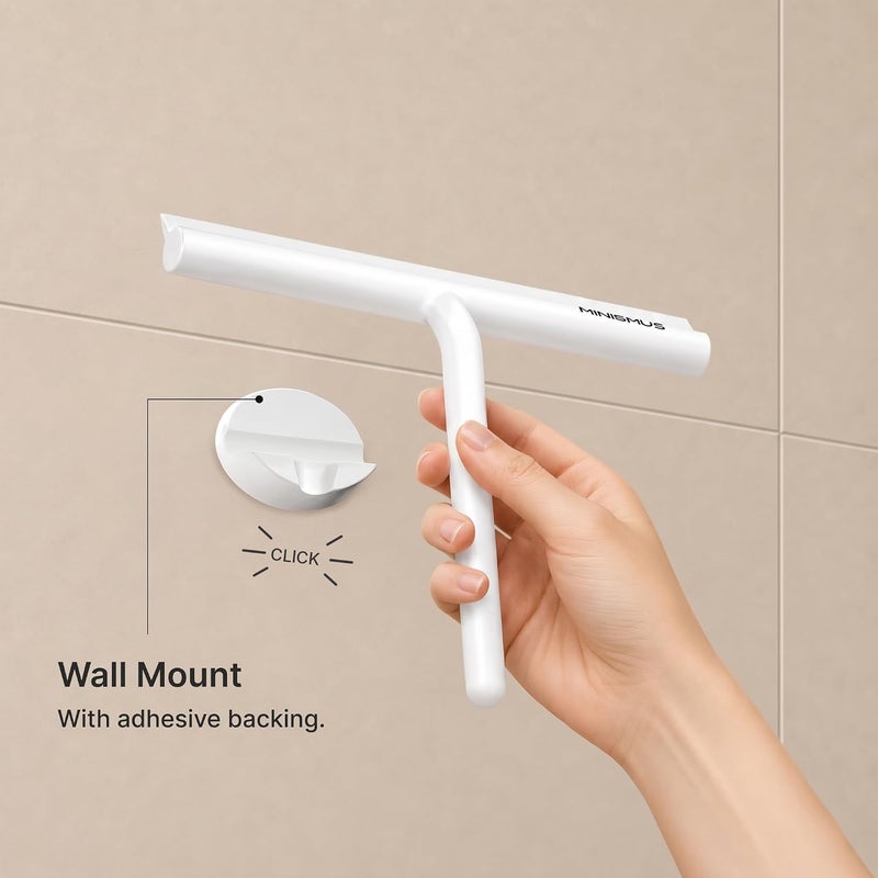 Minismus Shower Squeegee, Squeegee for Shower, Bathroom, Tiles, Mirrors, Windows, Includes Magnetic Holder, No Drilling, Self-Adhesive, Bathroom Accessories, Modern Design in Elegant (21 cm, White) - Image 5
