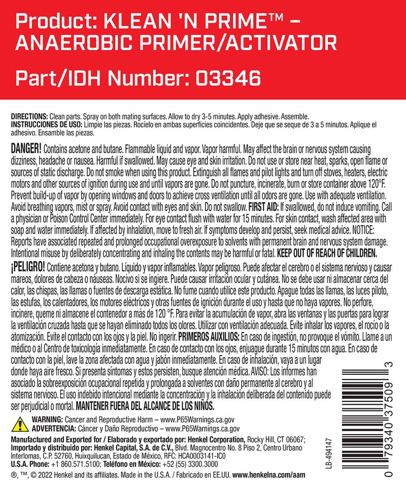 Loctite 37509 Klean 'N Prime Anaerobic Activator Aerosol Can - 4.5 oz. - Image 2