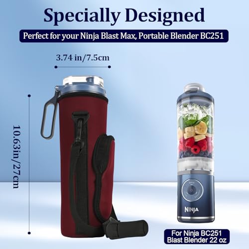 NUENSS-ROR NUENSSROR Storage Sleeve Bag for Ninja Blast Max Portable Blender with Shoulder Strap and Accessory Pocket compatible with BC251NVBC251IVBC251GYBC251MTBC251PKBC251LDBC251SL 22 oz Claret - Image 3