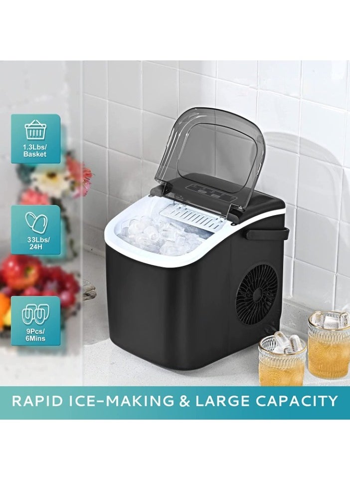 HICON Automatic Ice Maker, Lightweight and Portable, Self-Cleaning Function, Easy to Operate, Smart Operation, 1.3L Fast Ice Making with Low Noise, for Home Kitchen, Bars, Cafes, Restaurants HZB-16M Black  - Image 2