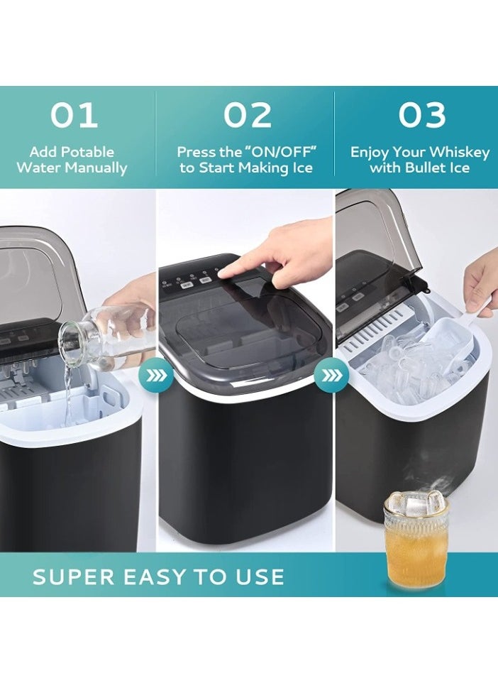 HICON Automatic Ice Maker, Lightweight and Portable, Self-Cleaning Function, Easy to Operate, Smart Operation, 1.3L Fast Ice Making with Low Noise, for Home Kitchen, Bars, Cafes, Restaurants HZB-16M Black  - Image 4