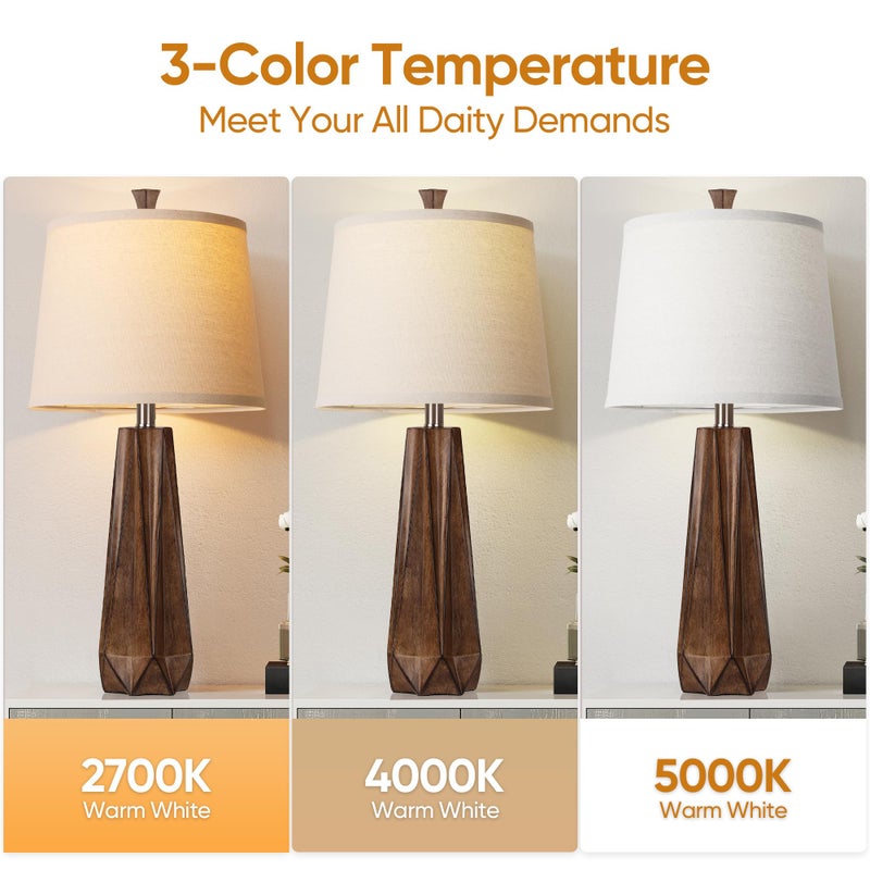WIHTU 3 Color Temperature Table Lamps Set of 2, Beside Lamp with Linen Shade, 27'' Wood Grain Color Modern Table Lamp for Living Room, Resin Desk Lamp for Nightstands Bedroom Decor (2 Bulbs Included) - Image 2