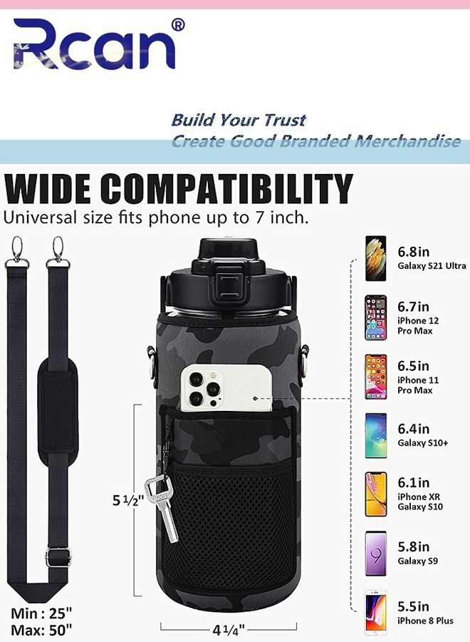 Rcan Portable Plastic Water Bottle with Straw and Handle Lid Large Capacity Water Cup with Time Marker Crossbody Carrier Strap Insulated Cloth Cup Bag Reusable Sports Drinking Bottle for Men and Women - Image 3