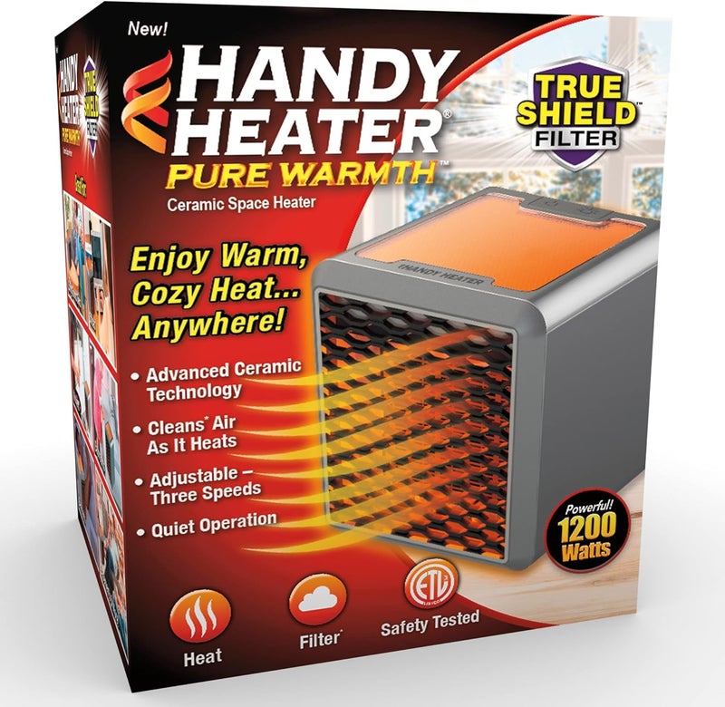 Ontel Handy Heater Pure Warmth 1200W Personal Ceramic Space Heater with Adjustable Heat - Portable, Quiet & Energy Efficient Small Space Heater for Bedroom, Office, Garage & More - Image 1
