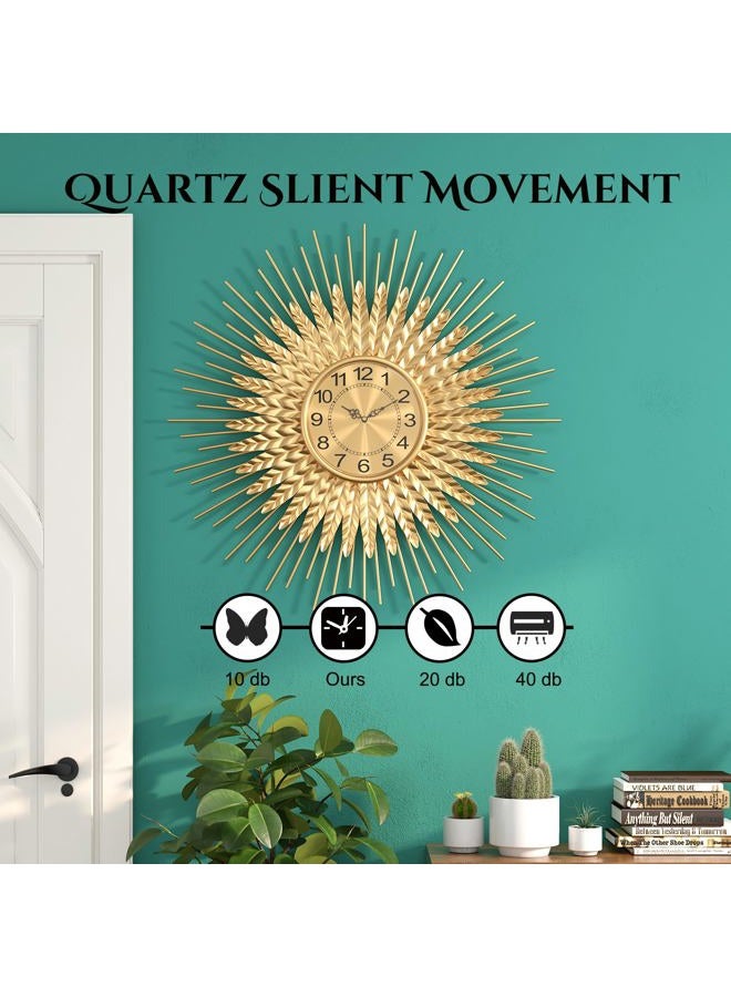 DAYDAYART Large Mid Century Gold Wall Clock Decorative Modern Sunburst Wall Clocks, Metal Big Silent Non-Ticking Clock, Luxury Home Gift Decor for Living Room, Bedroom, Dining Room, 24 inch - Image 5
