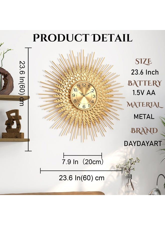 DAYDAYART Large Mid Century Gold Wall Clock Decorative Modern Sunburst Wall Clocks, Metal Big Silent Non-Ticking Clock, Luxury Home Gift Decor for Living Room, Bedroom, Dining Room, 24 inch - Image 3