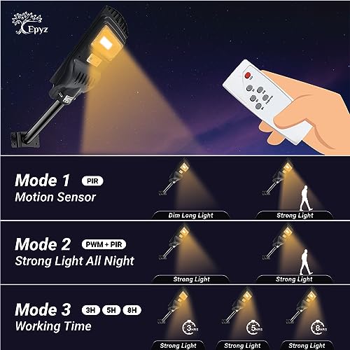 Epyz 30 Watt Solar Street Light Outdoor Waterproof with Motion Sensor for Garden, Street, Lawn [ with Out Pole ] [ Pack of 1, Warm Yellow, 117LED ] - Image 4