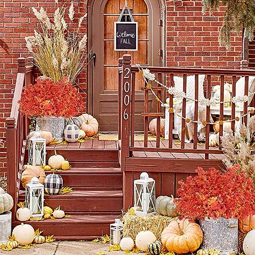 ATTGREAT Artificial Fall Flowers Outdoor UV Resistant Fake Mums Bulk Outdoor Faux Mums Plants Plastic Flower Decorations for Home Garden Porch Hanging Planter Vase Autumn Decor Outside, 12 Bundles (Orange) - Image 5