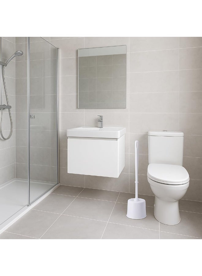 فرشاة تنظيف المرحاض من ، شعيرات قوية، مقبض طويل، قاعدة تخزين، أداة تنظيف، ملحق حمام (أبيض) - Image 2