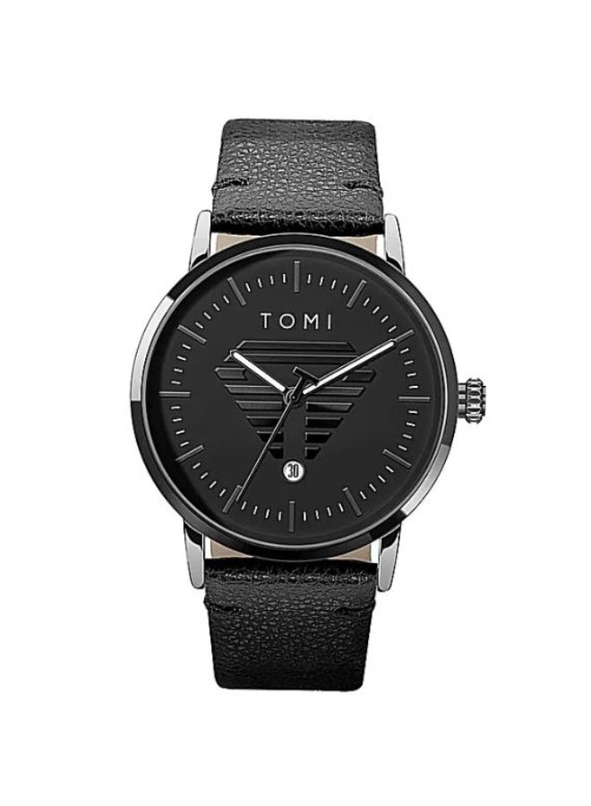 TOMI Men's Stylish Minimalist Watch, Black Analog Quartz Wristwatch with Sub-dial, All-Black Case and Leather-Look Strap - Modern & Sleek - Image 5