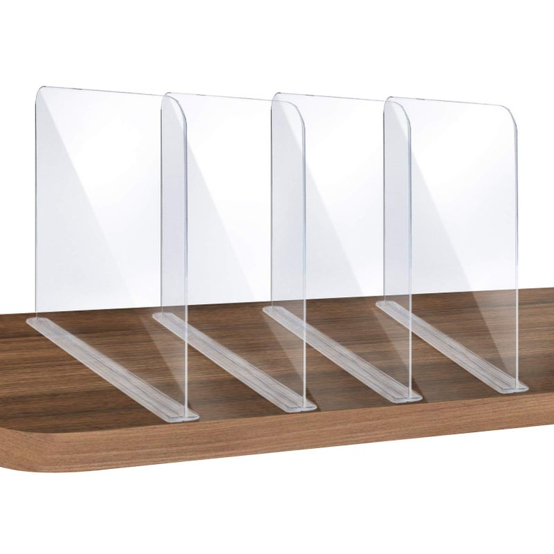 ROUFA 4Pcs Clear Acrylic Shelf Dividers Adjustable Closet Organizer Fit for Any Thickness of Shelves MultiPurpose Wood Shelf Separators for Bedroom Kitchen Office Bathroom 118x11