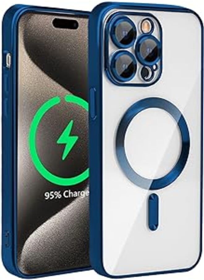 Generic - Tcaraersing for iPhone 15 Pro Magnetic Clear Case, Compatible with MagSafe, Built-in Camera Lens Protector, Luxury Plating Soft TPU Shockproof Slim Thin Fit Back Cover iPhone 15 Pro 6.1'' - Blue - Image 1