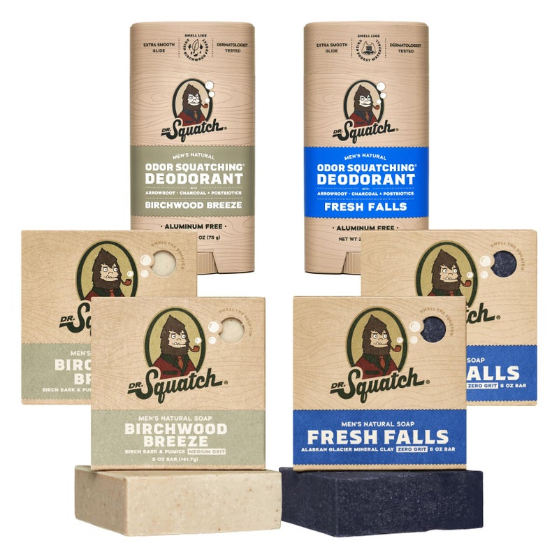 Dr. Squatch Manly Soap and Deodorant Variety Pack - Handmade with Organic Oils, Aluminum-Free - Wood Barrel Bourbon and Bay Rum - Men's Natural Soap - Image 1