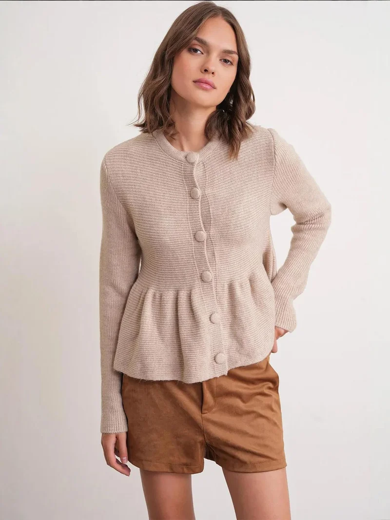 ميكسراي كارديجان ميكسراي محبوك بكشكشة وياقة دائرية