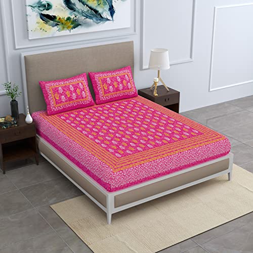 SheetKart Jaipuri Traditonal Sanganeri Print 144 TC Cotton Double Bedsheet with 2 Pillow Covers, Pink - Image 4