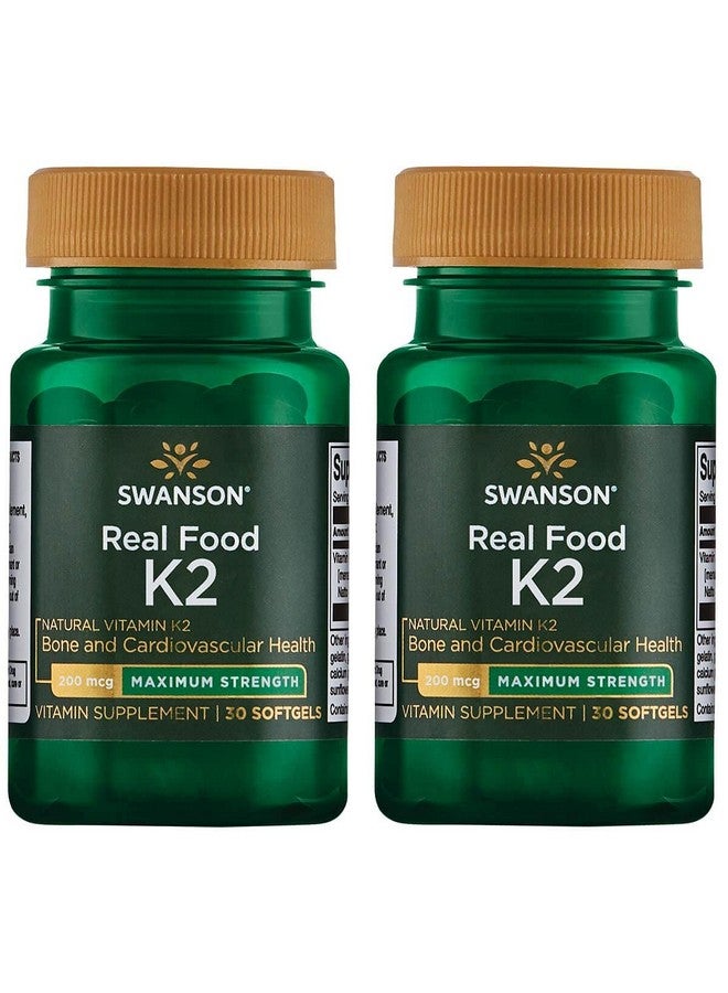 Swanson Maximum Strength Vitamin K2 (Menaquinone-7)-Vitamin Supplement Supporting Cardiovascular and Bone Health-Made from Japanese Natto to Help Regulate Calcium (30 Softgels, 200mcg Each) (2 Pack) - Image 1