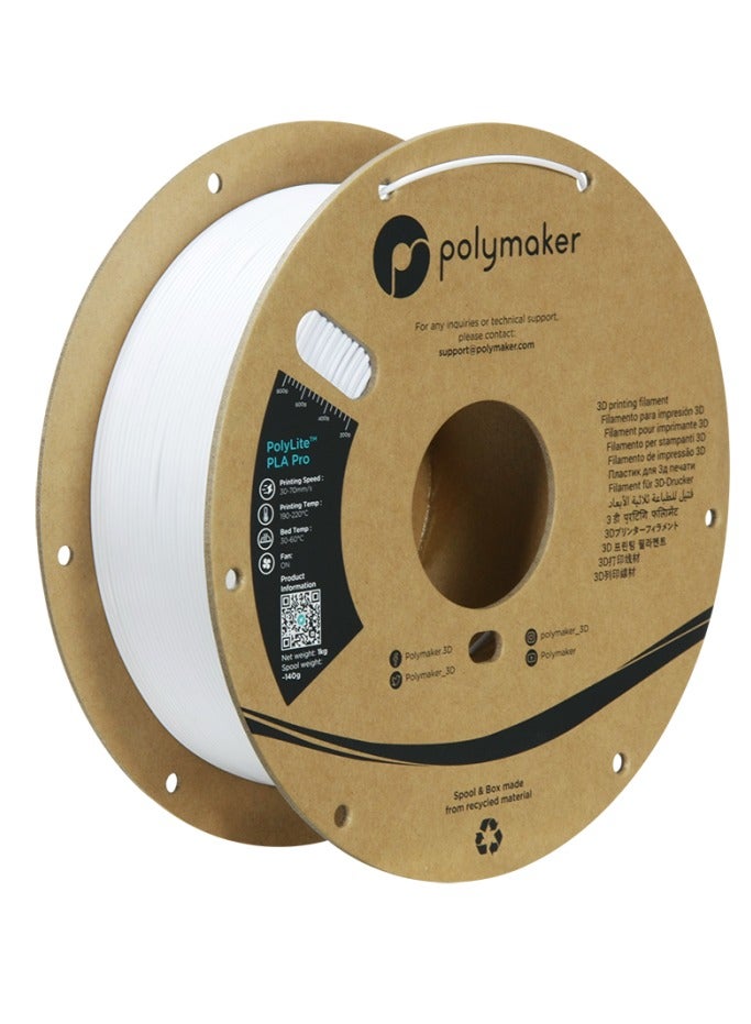Polymaker PLA PRO Filament 1.75mm Cold White, Powerful PLA Filament 1.75mm 3D Printer Filament 1kg - PolyLite 1.75 PLA Filament PRO Tough & High Rigidity 3D Printing PLA Filament White