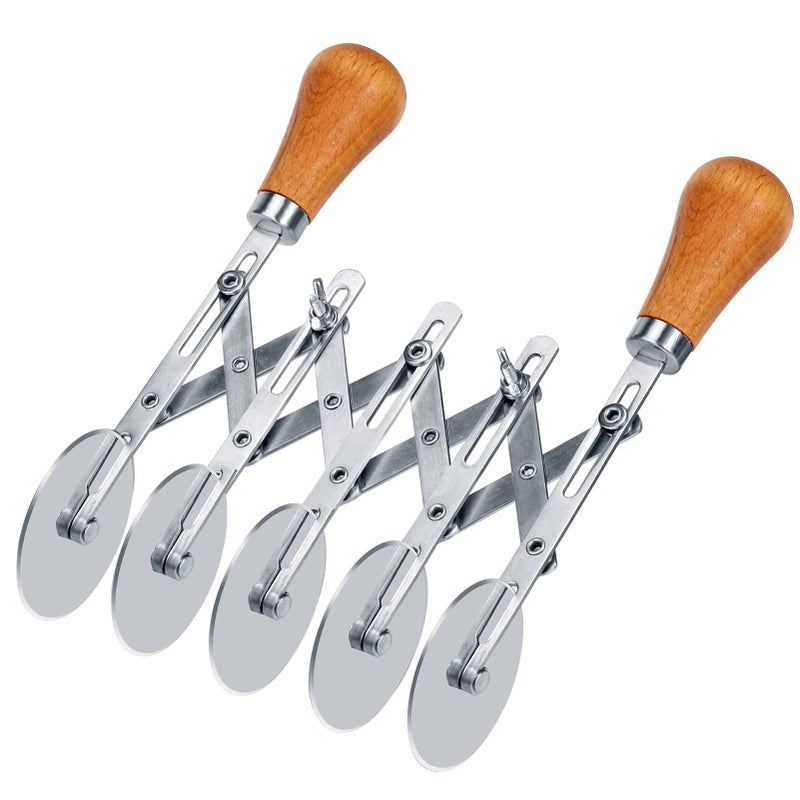 Juome 5 Wheel Pastry Cutter with Wooden Handle, Multi-Round Wheel Pasta Dough Cutter Roller Pizza Slicer Accordion Pastry Knife Divider Tool - Image 1