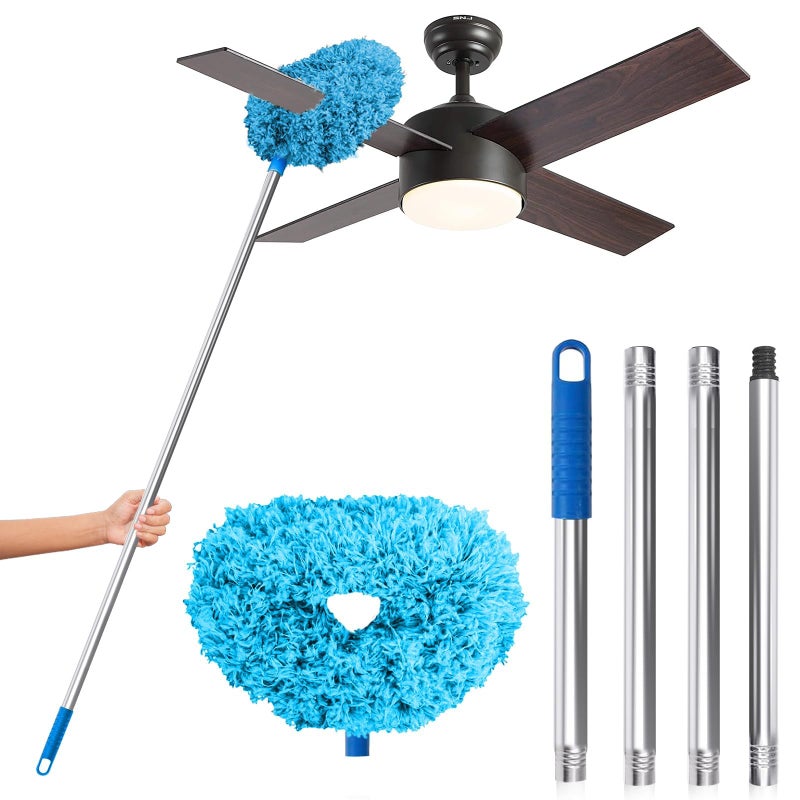 DRQ Ceiling Fan Cleaner Duster, Reusable Microfiber Duster with Extension Pole, 13 to 48 Inch Fan Blade Cleaner, Removable Dusters for Cleaning Walls Bookshelves Door Window Top (Blue) - Image 1