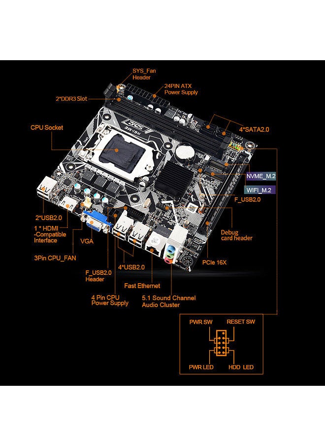Generic - LGA 1155 WiFi Desktop Motherboard Home Office Gaming Motherboard PCI-E 16X DDR3 16GB 100M Network Card SATA2.0 10*USB2.0 WIFI M.2 NVME VGA HDMI-Compatible - Image 1
