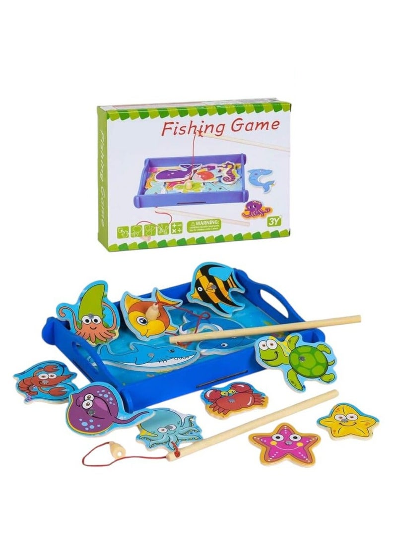 STORE 7 Wooden Magnetic Fishing Game for Kids – Educational Fish Catching Toy Set with Fishing Pond, Colorful Fish & Wooden Rods, Motor Skills and Hand-Eye Coordination Learning Toy for Children 3+ Years - Image 2