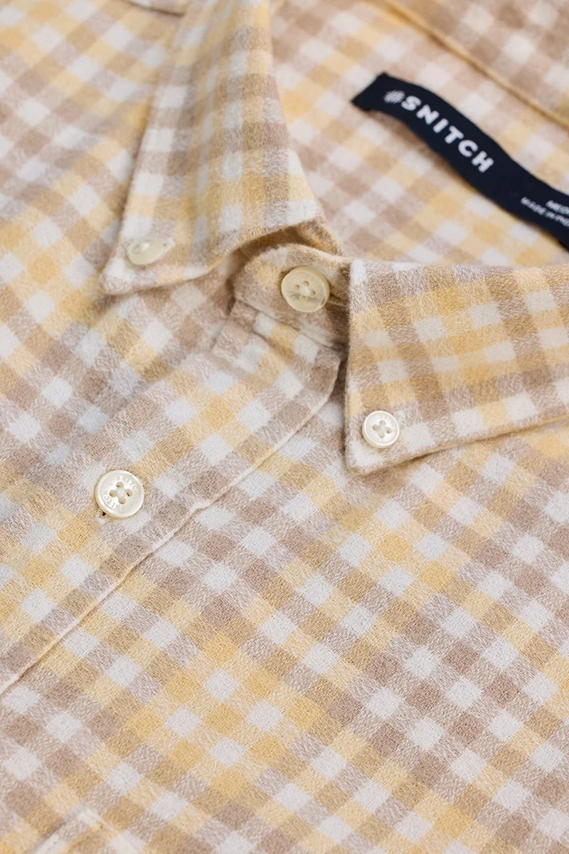 سنيتش Beige Checkered Long Sleeve Regular Fit Shirt