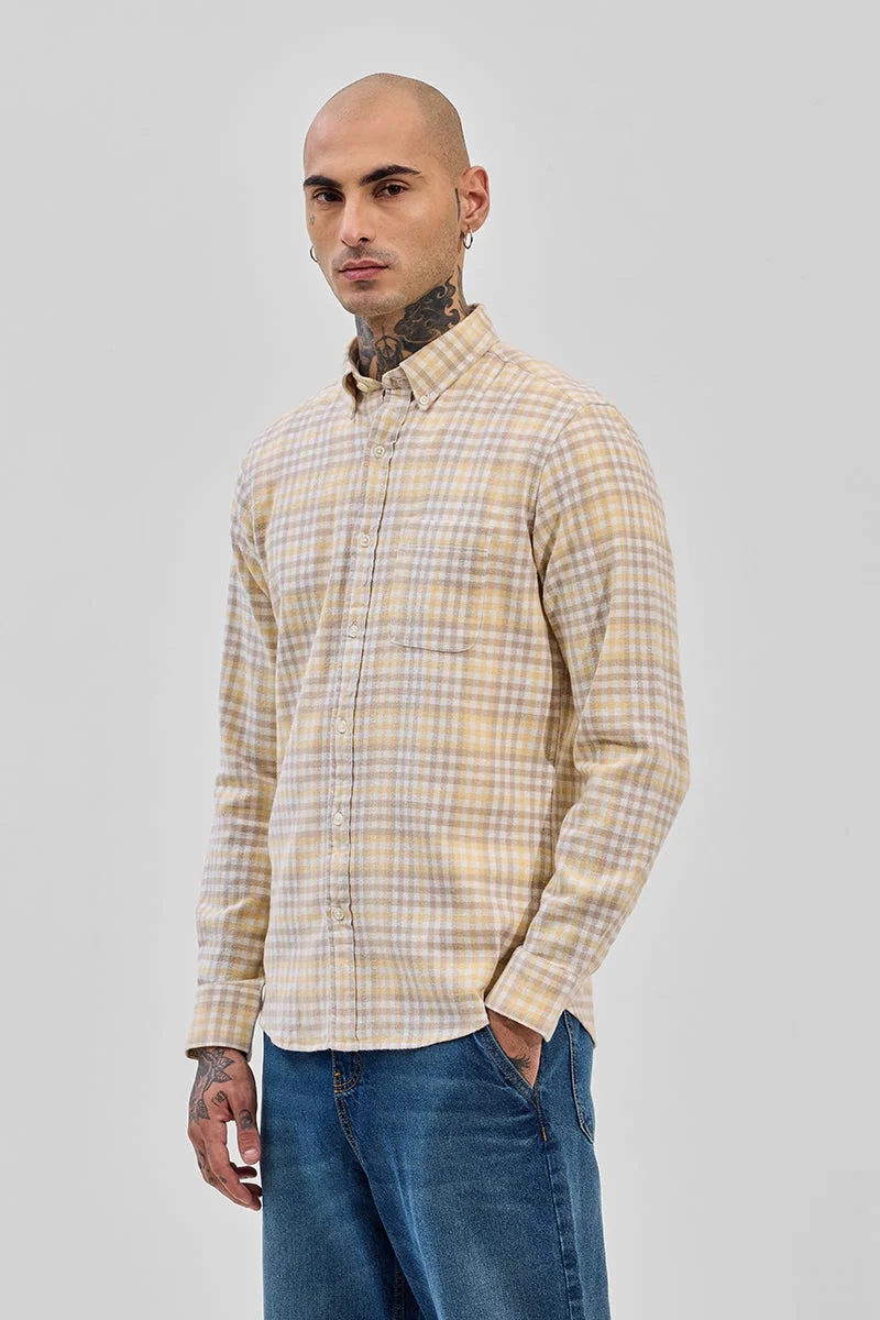 سنيتش Beige Checkered Long Sleeve Regular Fit Shirt