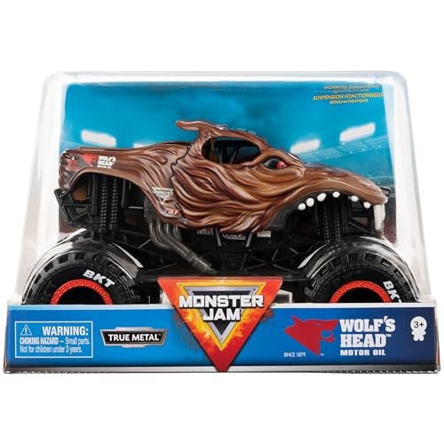 SPIN MASTER Monster Jam Official Wolfs Head Monster Truck Wolfs Head Collector 124 Scale DieCast Vehicle Chrome Rims and BKT Tread Tires for Use in All Playsets Collectible for Fans Birthday Parties - Image 1
