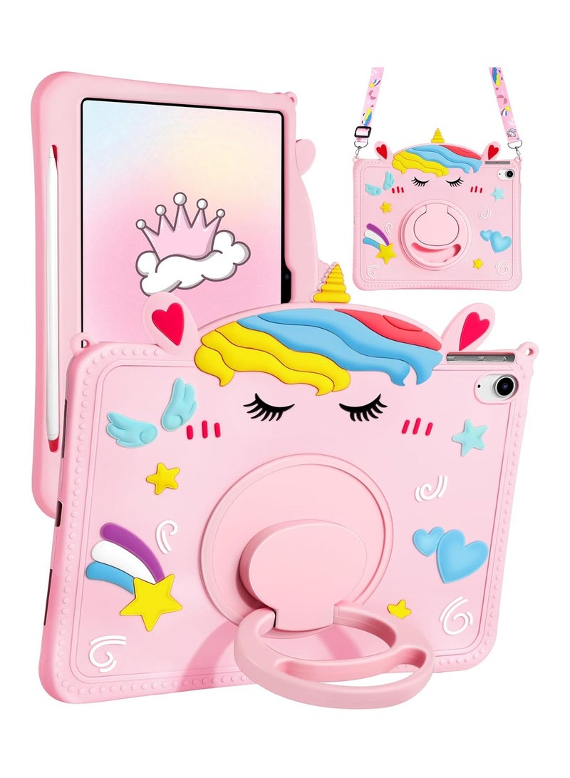 General For iPad 11th Generation A16 10th Generation 10.9 inch 2022 Girl Girl Cute Cartoon Unicorn Silicone Tablet Case with Rotating Stand and Shoulder Strap For iPad 11th 11 inch 2025  - Image 1