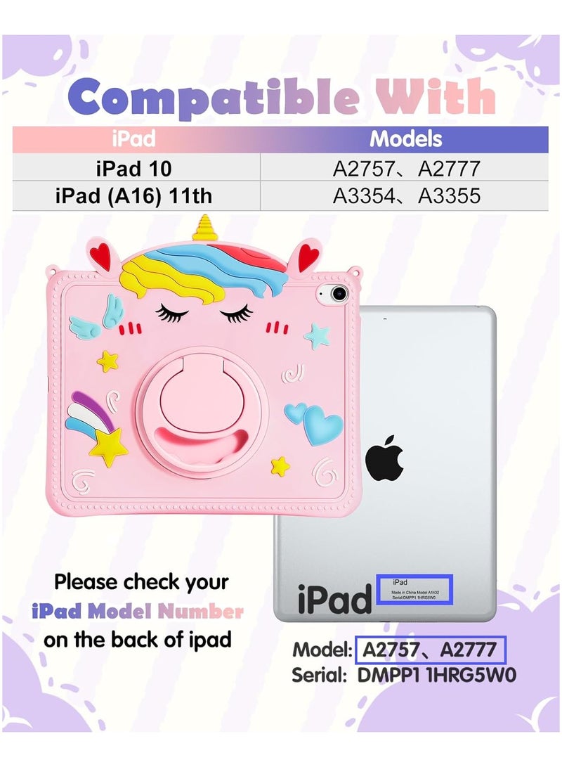 General For iPad 11th Generation A16 10th Generation 10.9 inch 2022 Girl Girl Cute Cartoon Unicorn Silicone Tablet Case with Rotating Stand and Shoulder Strap For iPad 11th 11 inch 2025  - Image 2