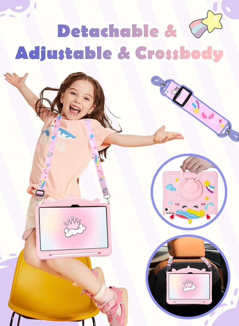 General For iPad 11th Generation A16 10th Generation 10.9 inch 2022 Girl Girl Cute Cartoon Unicorn Silicone Tablet Case with Rotating Stand and Shoulder Strap For iPad 11th 11 inch 2025  - Image 3
