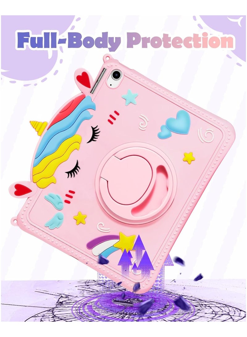 General For iPad 11th Generation A16 10th Generation 10.9 inch 2022 Girl Girl Cute Cartoon Unicorn Silicone Tablet Case with Rotating Stand and Shoulder Strap For iPad 11th 11 inch 2025  - Image 5