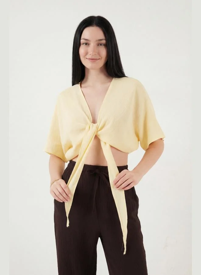 ليلا Lela Cotton Comfort Fit Tie-Up Batwing Sleeve Bolero Women's BOLERO 5866354