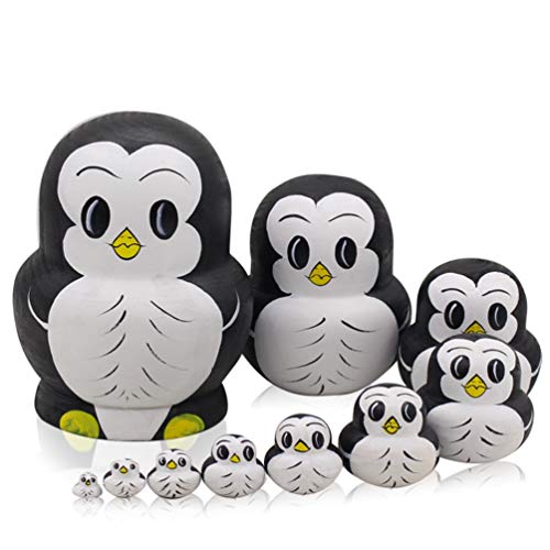 Moonmo 10pcs Animal Pattern Wooden Nesting Toys Russian Nesting Dolls Matryoshka Stacking Dolls Penguin - Image 1