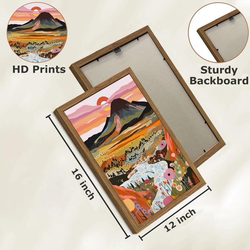 YSGGTR Wood Framed Boho Colorful Landscape Canvas Wall Art Set of 3 - Abstract Mountain Wall Decor Paintings, Nature Floral Poster Prints Aesthetic Home Decor for Living Room Bathroom Bedroom 12x16 inch - Image 4