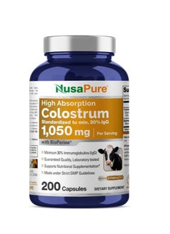 NusaPure Colostrum 1050Mg 30% Igg 200 Capsules (Non-Gmo Gluten Free) Bioperine 