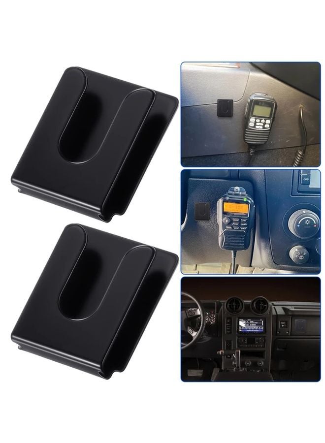 2pcs Black Metal Radio Microphone Holder with Adhesive Back for Car Home Office - Image 2